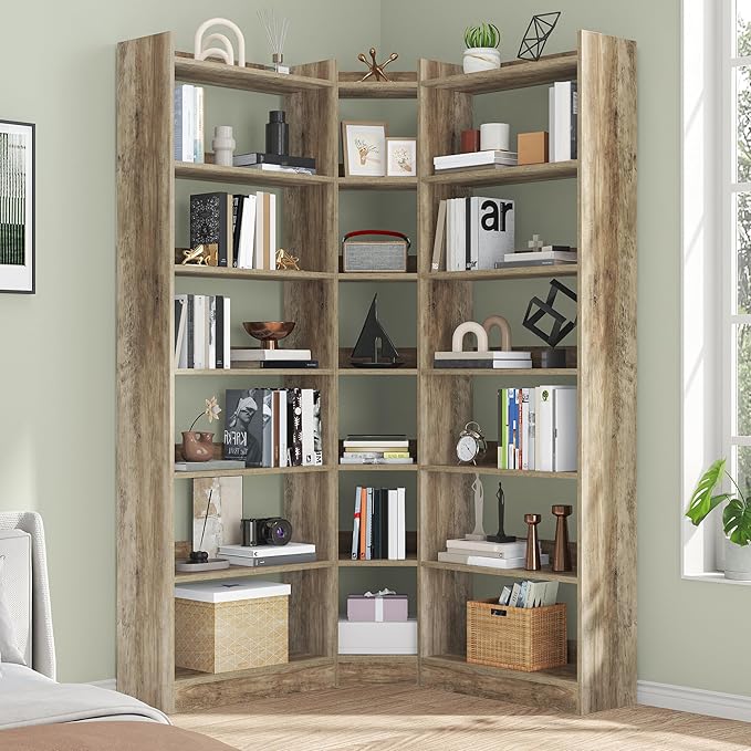 70.8" Tall Corner Bookshelf and Bookcases, 7 Tiers Morden Large Etagere ...