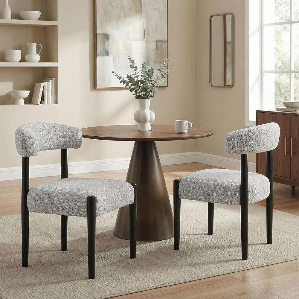 VKNOW Wooden Dining Chairs Set of 6 with Black Wood Legs, Curved Backrest