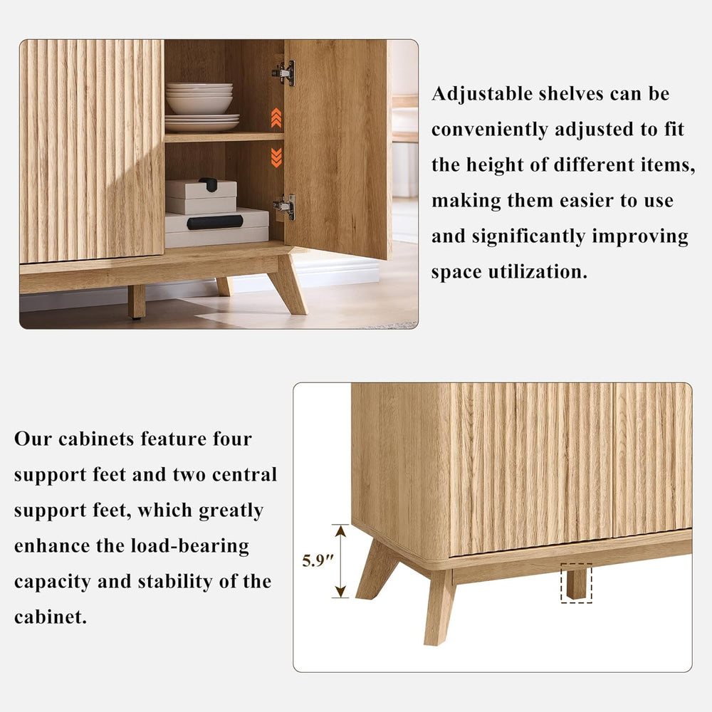 T4TREAM Large Buffet Sideboard Cabinet with Storages, 60" Fluted Modern ...