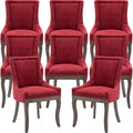 Burgundy Dining Chairs Set of 8, Kitchen & Dining Room Chairs, Fabric Upholstered Dinning Chairs, Sillas De Comedor, Nailhead Trim, Wood Legs (Red, 8 Pcs)