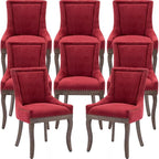 Burgundy Dining Chairs Set of 8, Kitchen & Dining Room Chairs, Fabric Upholstered Dinning Chairs, Sillas De Comedor, Nailhead Trim, Wood Legs (Red, 8 Pcs)