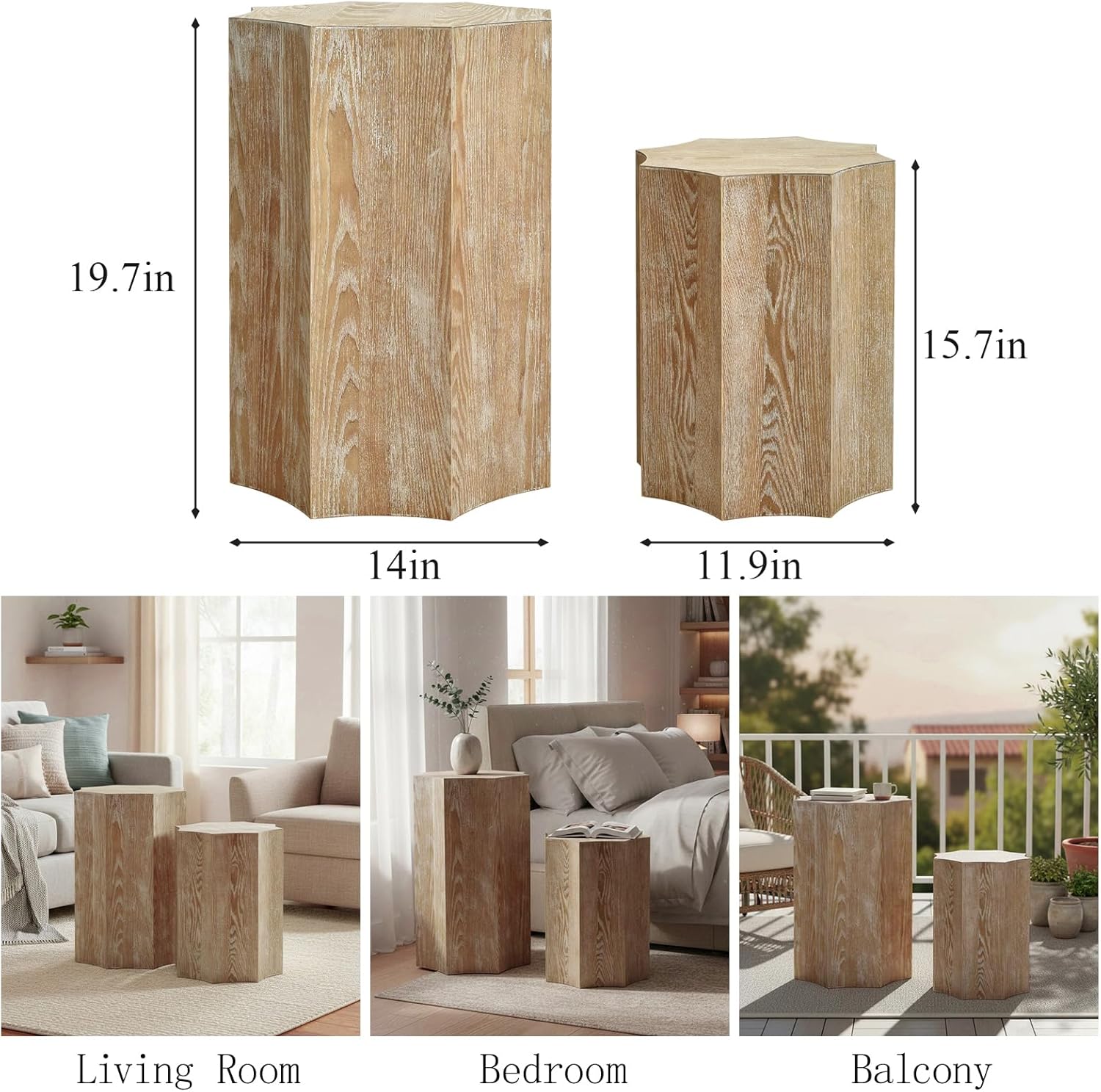 Nesting Coffee Table Set of 2,Modern Nesting Tables for Living Room,Octagonal End Table and Side Table Set,Wooden Center Table for Small Spaces,Plant Stand for Balcony,Fully Assembly,Natural Finish.