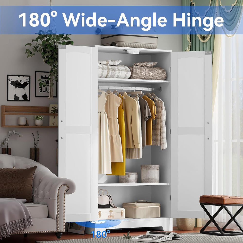 Wooden Armoire Wardrobe Closet, Wardrobe Cabinet with Door and Shelves, Frees...