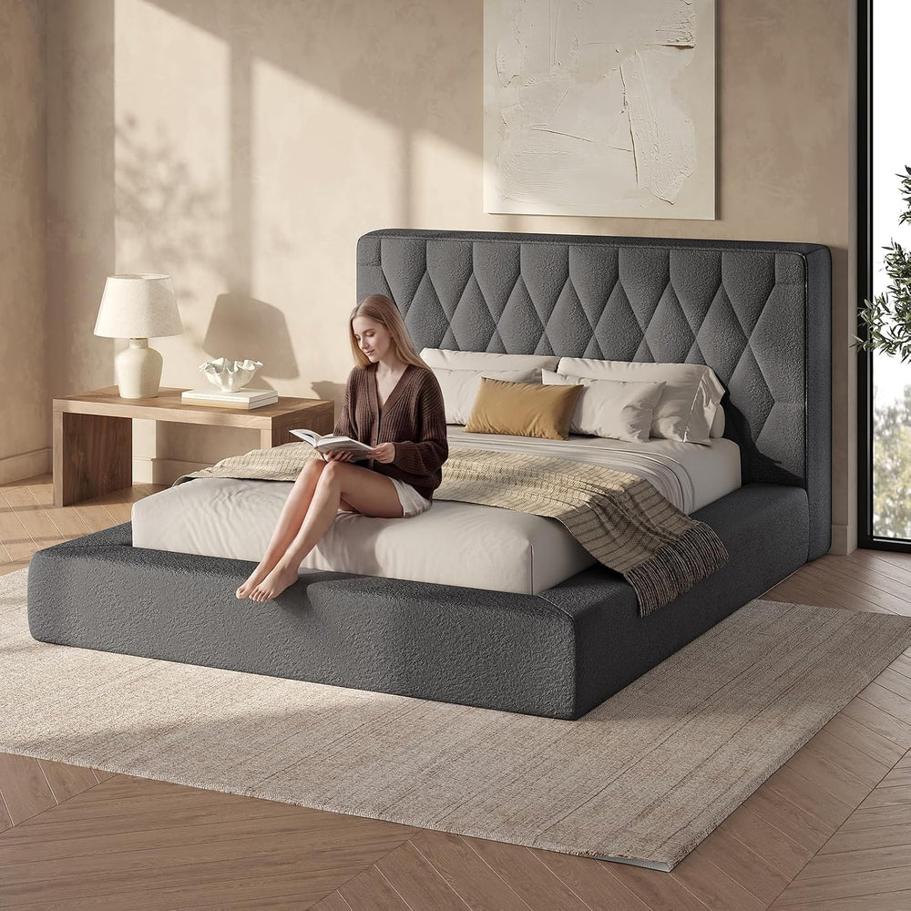 ADORNEVE Upholstered Cloud Bed Frame Queen with 5.9" Thick Headboard, Grey