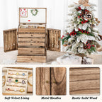 Emfogo Wooden Jewelry Box for Women, 6-Tier Large Jewelry Organizer Boxes with Mirror Rustic Solid Wood jewlery Storage Display for Rings Earrings Necklaces Bracelets watches(Carbonized Black)