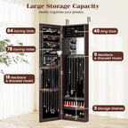 Giantex Wall Mounted Jewelry Cabinet with Full Length Mirror, Over The Door Jewelry Armoire Organizer with Large Storage, Makeup Mirror & Velvet Lining (Brown)