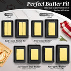 Flexzion Ceramic Black European Butter Dish with Lid for Countertop (7 Inch) - Wide 2 Stick Double Butter Holder for Counter, Cream Cheese Container Storage Keeper