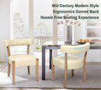 Modern Dining Chairs Set of 2, Faux Leather Upholstered Kitchen & Dining Room Chairs, Mid Century Modern Wooden Dining Chairs Oversized Sturdy Rounded Chairs Curved Back, Beige