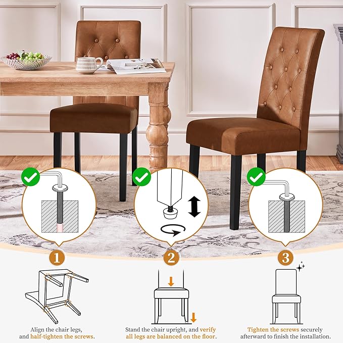 Yaheetech Upholstered Dining Chairs Set of 2 Modern Leather Parsons Kitchen C...