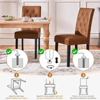 Yaheetech Upholstered Dining Chairs Set of 2 Modern Leather Parsons Kitchen Chairs with Button Tufted High Back and Solid Wood Legs and for Dining Room/Living Room/Restaurant, Retro Brown