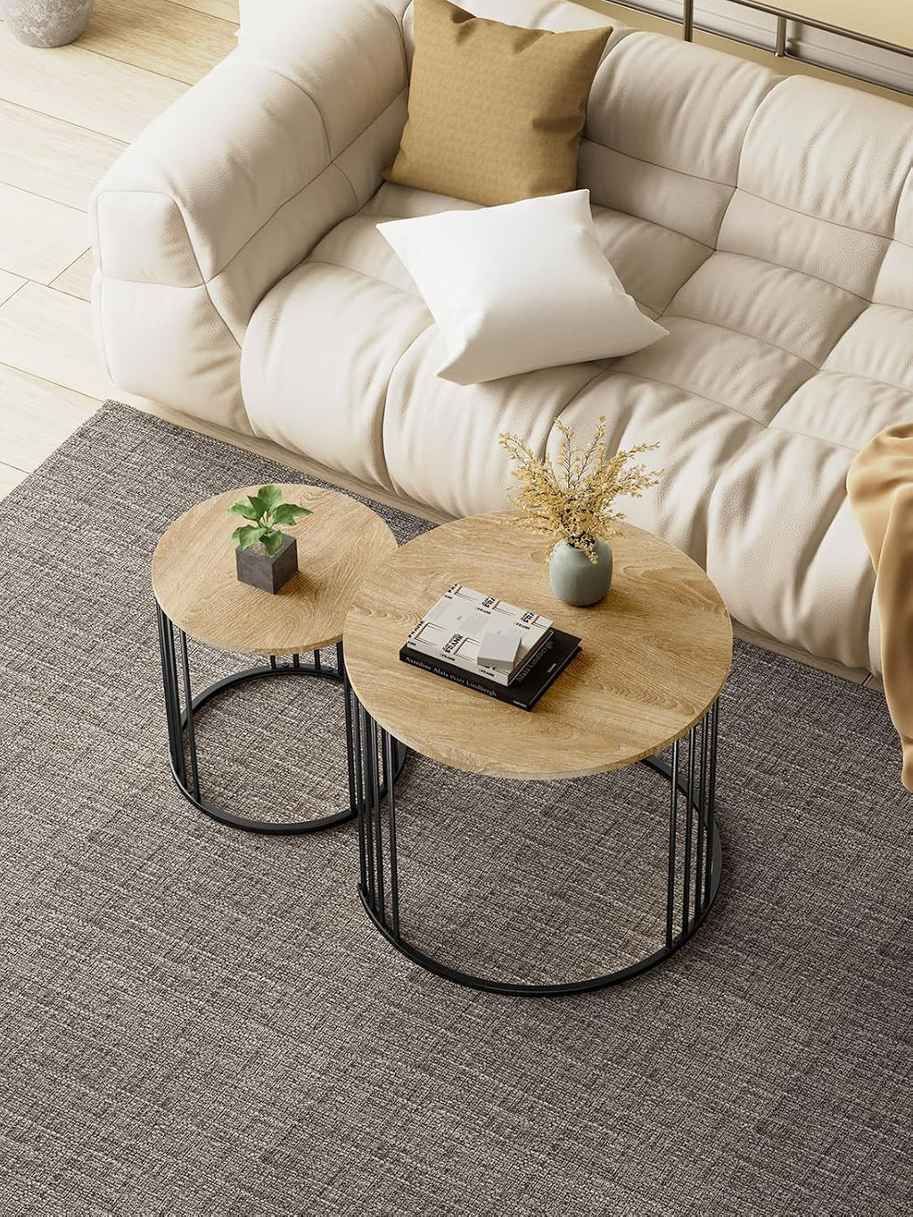 YORKING Nesting Coffee Table Set of 2, Round Table Set, Morden End Side Night Stand for Bedroom Dining Room （Wood）