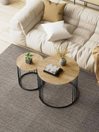 YORKING Nesting Coffee Table Set of 2, Round Table Set, Morden End Side Night Stand for Bedroom Dining Room （Wood）