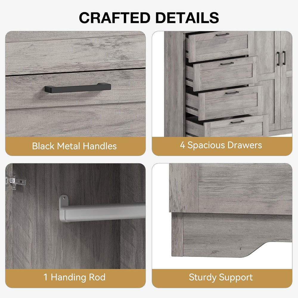 IDEALHOUSE 43.3'' H Armoire Wardrobe Closet with 4 Drawers and 2 Door...