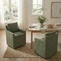 Upholstered Dining Chairs Set of 2, Modern Dining Room Chairs with Casters & Washable Cover, Rolling Accent Chair with Hidden Storage for Kitchen, Farmhouse, Living Room, Green, 2 Box