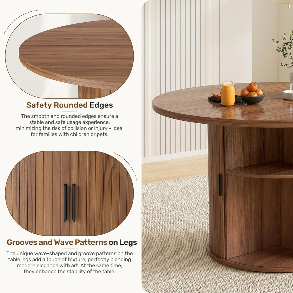 Miereirl Modern 5-Piece Dining Set for 4，47.24" Round Wooden Table with ...