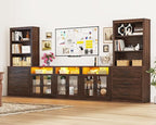 157" W 4-Piece Entertainment Center with Bookshelves for TVs up to 100", Farmhouse Wall Unit TV Stand with Doors & Drawer, Media Console Table for Living Room, Bedroom, Brown