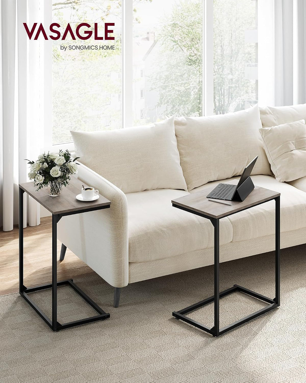 VASAGLE C Shape End Table, Small Coffee Table For Couch Or Sofa, Industrial S...