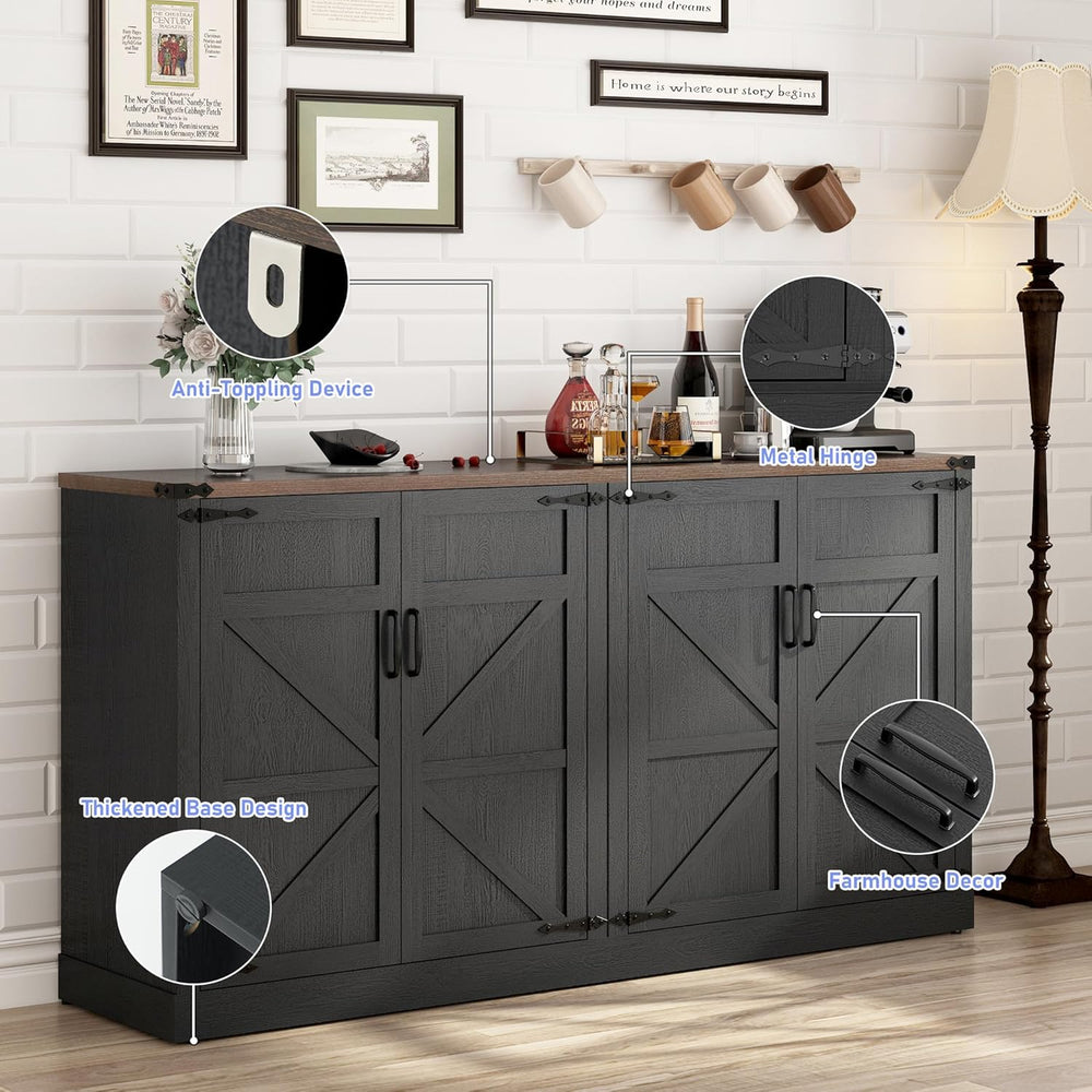 Sideboard Buffet Cabinet with Storage - 65 Inch Farmhouse Kitchen Pantries Si...
