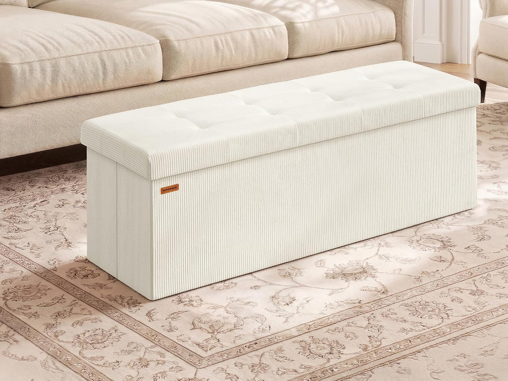 SONGMICS Ottoman Storage Bench, 43 Inch Foldable Foot Rest | Corduroy, for En...