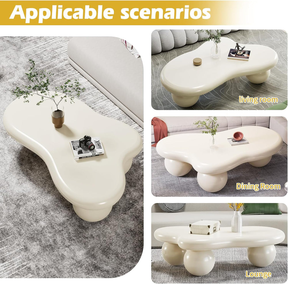 40" Modern White Coffee Table Cloud Shape Low Center Table Cute Irregula...