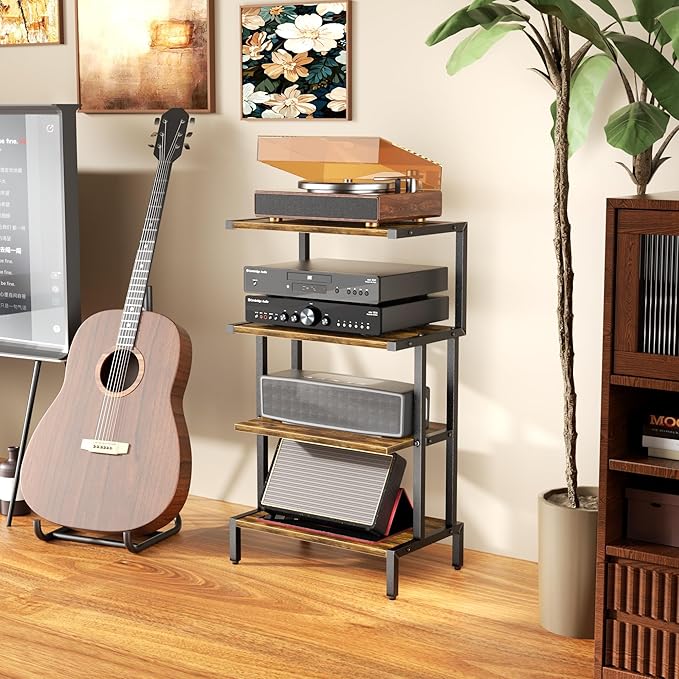 Aquzee Game Console Stands, 4-Tier AV Media Shelf, Stereo Stand, Wood Gaming Entertainment Center Rack for Audio Video Games DVD Player Organizer Storage Shelves fit Small Space