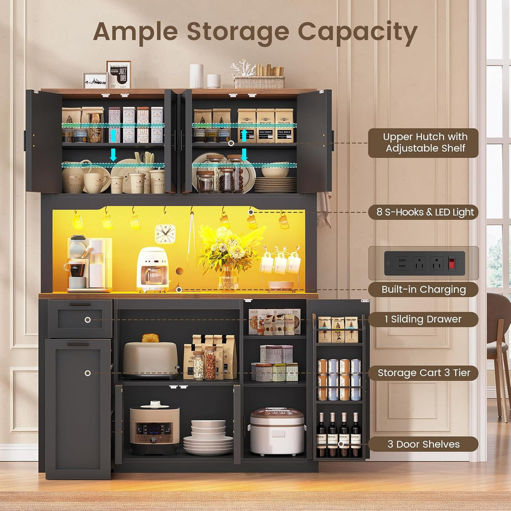 Itaar 71" Pantry Cabinet with Charging Station and LED Light, Kitchen Pa...