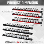 ALOANES 6-Piece Magnetic Socket Organizer, Heavy Duty Aluminum Rails With 360 Swivel Clips Holder Kit for Tool Box, 1/2, 3/8, 1/4-Inch x 80 Clips (Red&Black)