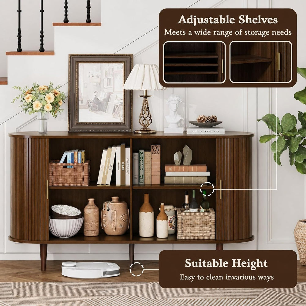 DHH Sideboard Buffet Cabinet with Storage,Mid Century Modern Fluted Accent Co...