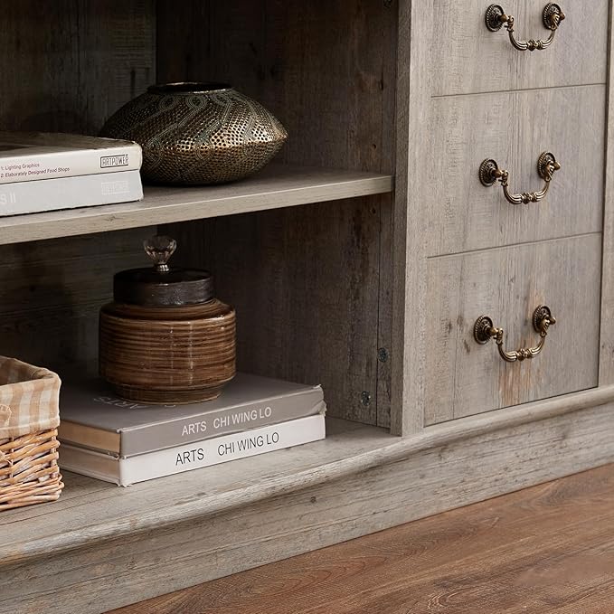 TV Stand for 65" TV: Rustic Drawer-Like TV Cabinet | Tall Farmhouse Media Entertainment Center with Storage Console and Adjustable Shelves for Living Room - Light Gray