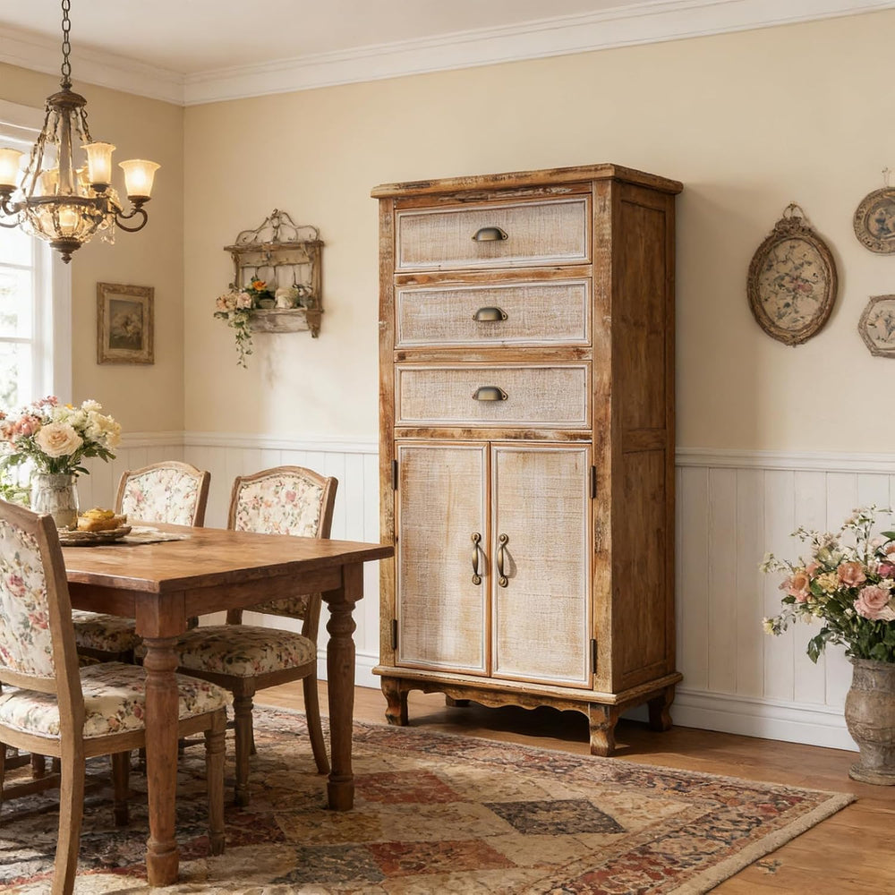 Rustic Tall Storage Cabinet - Distressed Solid Wood Frame Accent Cabinet with...