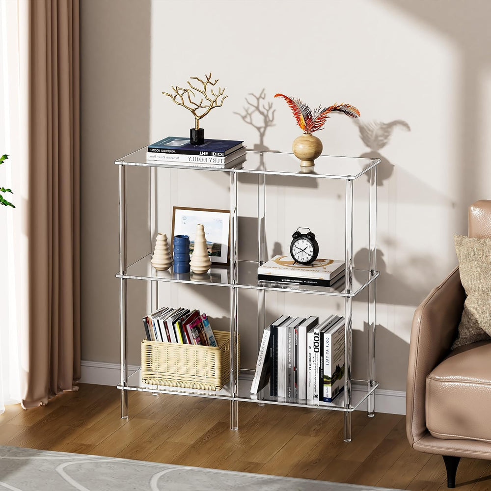 Acrylic Side Table Clear 3-Tier End Table for Living Room, Office, Hallway, B...