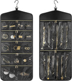 CHICECO Travel Jewelry Holder Organizer,Hanging Jewelry Organizer Storage with Zippered Pockets for Cloest,Jewelry Holder for Earrings, Necklaces（Black）