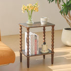 Side Table, Small End Table with Storage Shelf, 2-Tier Small Coffee Tables Living Room for Bedroom, Narrow Spaces (Rustic Brown)