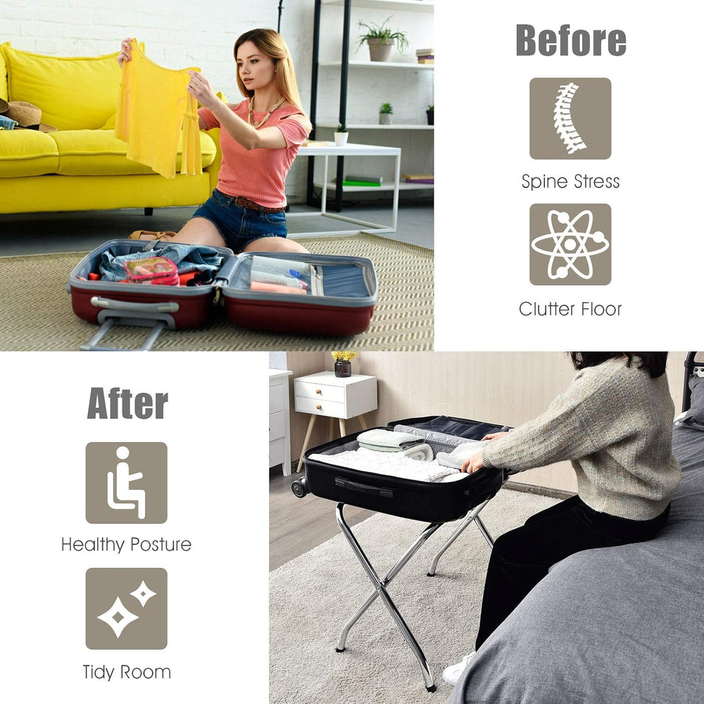 Tangkula Chrome Luggage Rack for Guest Room, No Assembly Required, Folding Me...