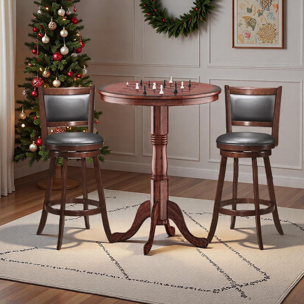 3 Piece Bar Table and Chairs Set, Round Counter Height Dining Table with Ches...