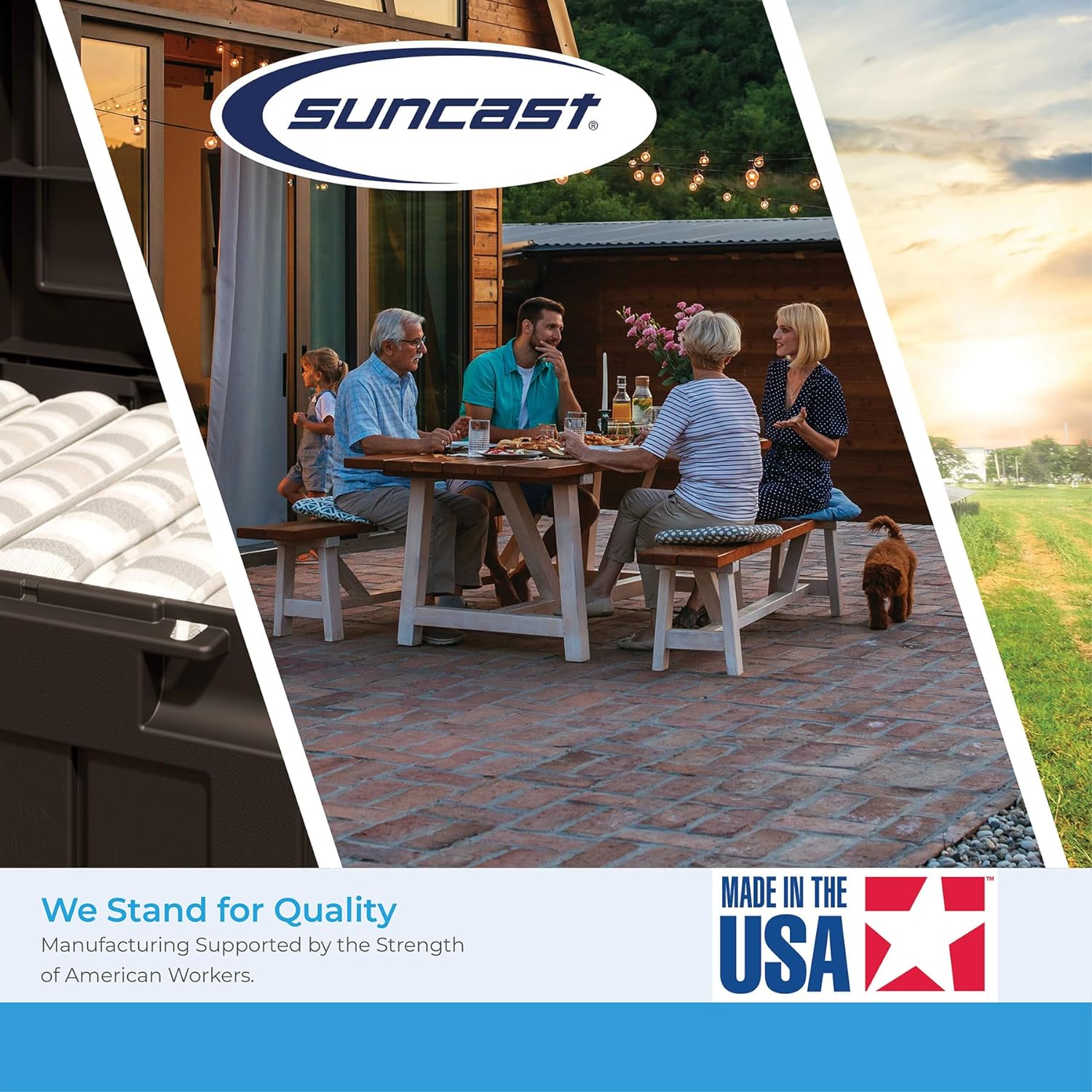 Suncast Outdoor Patio Rocking Chair with 7 Gal. of Under-Seat Storage, Stylish Faux Wood Outdoor Rocker for Patios, Ice Cube