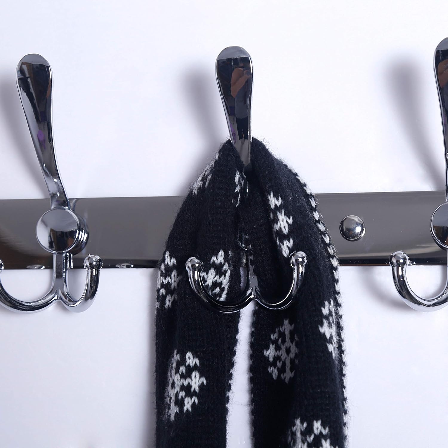 Dseap Coat Rack Wall Mount - 29.5” Long 8-Tri-Hooks Heavy Duty Coat Hanger Rail Wall Hooks for Hanging Coats Hats Clothing Clothes Purse Mudroom Entryway, Chromed, Pack of 2