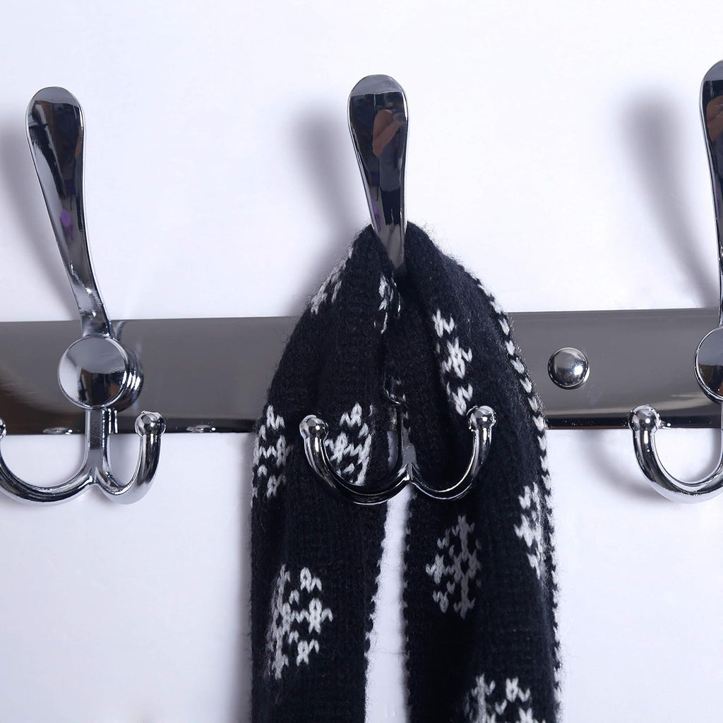 Dseap Coat Rack Wall Mount - 29.5” Long 8-Tri-Hooks Heavy Duty Coat Hanger Rail Wall Hooks for Hanging Coats Hats Clothing Clothes Purse Mudroom Entryway, Chromed