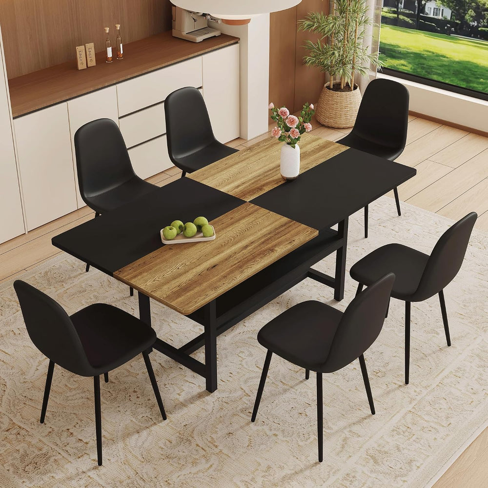 71"Modern Dining Table Set for 6 - Wood Kitchen Table with Storage Shelf...