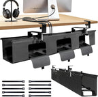 No Drill Under Desk Cable Management Tray, 35.8 Standing Desk Cable Management with Clamp Mount Cable Holder, Fabric Wire Cord Organizer for Office Home Workstations, Black