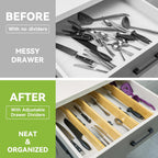 Utoplike Kitchen Drawer Divider, Expandable Bamboo Drawers Organizer 3.2" H | Large Adjustable Spring-Loaded Separators for Spatulas, Utensils, Bedroom & Home Storage, 4pcs, Fit 18"-20.6" Inner Drawer