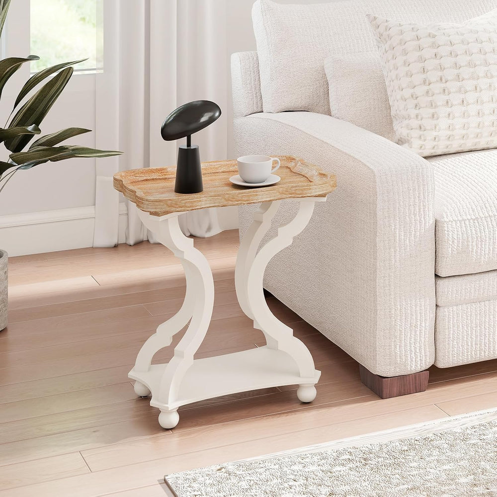 Farmhouse End Table, 24" H Rustic Side Table with Storage Shelf, French ...