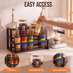 Large Expandable Coffee Syrup Organizer, Syrup Rack for 8-16 Bottles | 17.5 to 29 Inch Adjustable Width, Heavy-Duty Metal Syrup Stand, Countertop Coffee Bar Organizer for Kitchen, Cafe & Home Bar