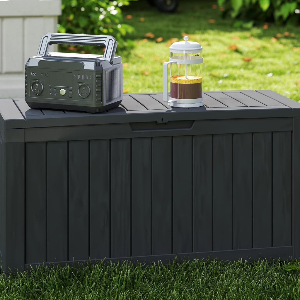 TARKARI 90 Gallon Lockable Resin Deck Box with Wheels, Waterproof & UV-Resistant Outdoor Storage Box for Outdoor Cushion Storage, Garden Tools & Pool Accessories Storage, Black