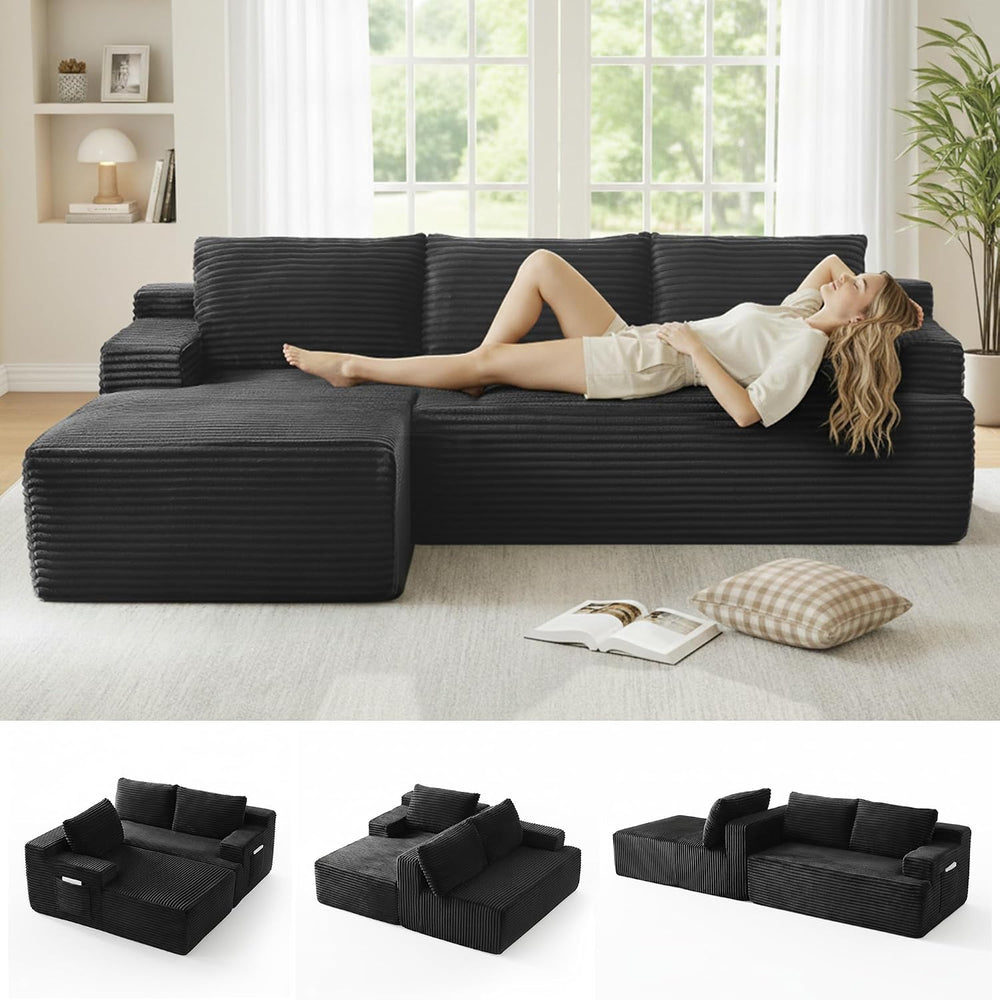 Modular Sectional Sofa Couches, 96" L-Shaped Cloud Couch with Left Chais...