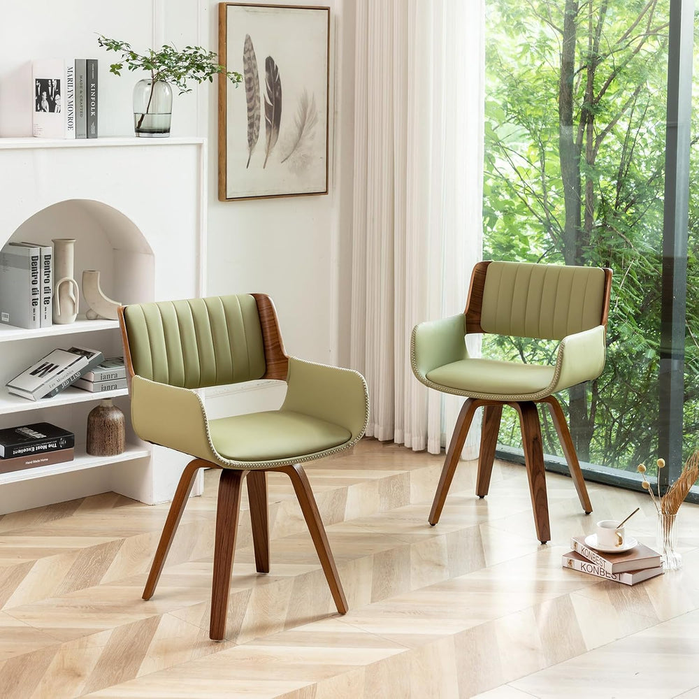 LUNLING Swivel Accent Faux Leather Dining Chairs, Mid Century Modern Chairs w...
