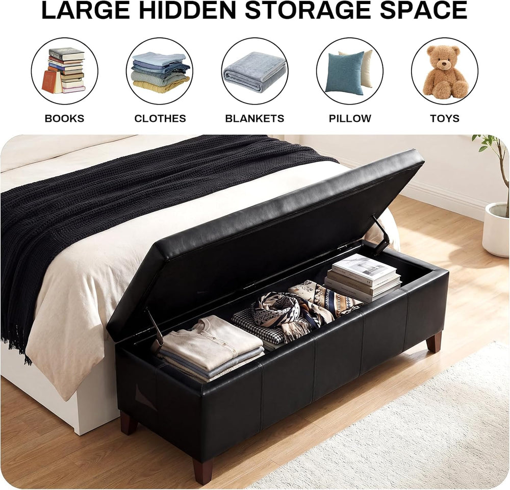 51 Inch Storage Ottoman Bench, Faux Leather Foot Rest with Hinged Lid, Long R...