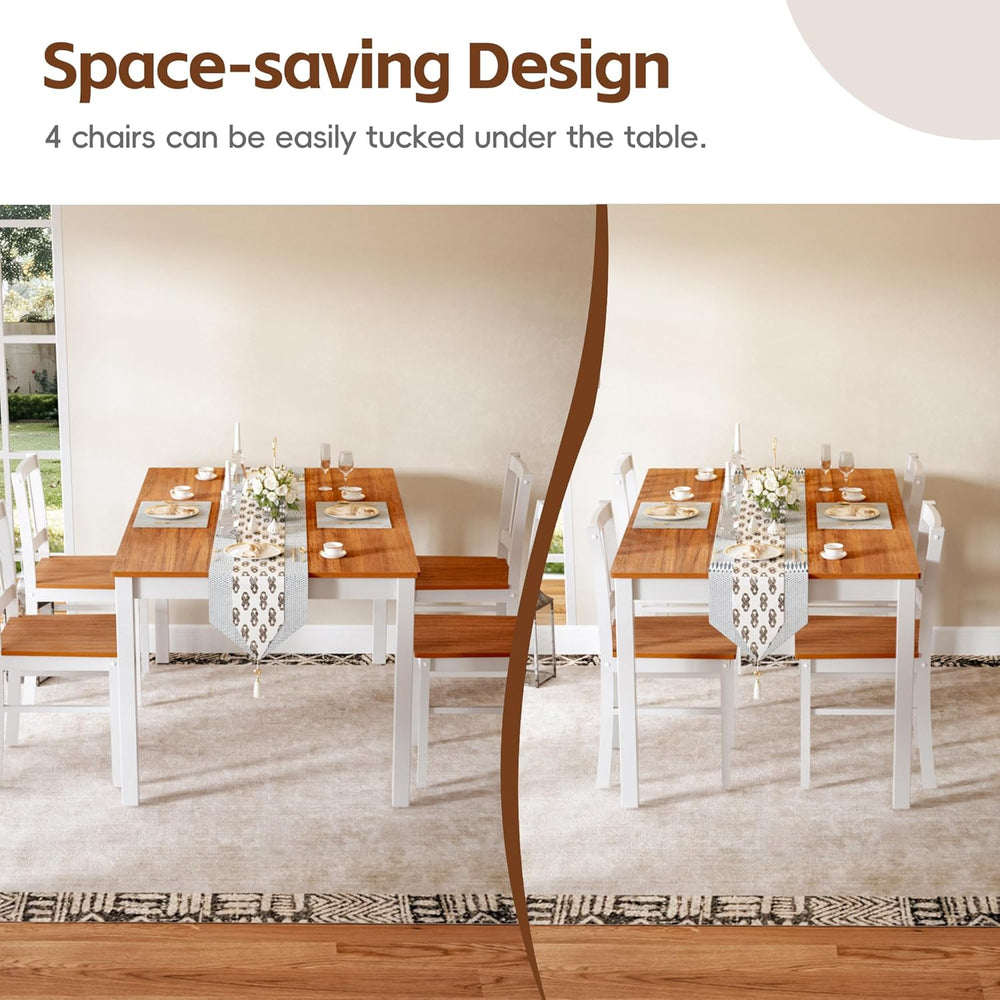 MU 5 Piece Dining Table Set for 4, Rectangular Wood Kitchen Table Chairs Set ...