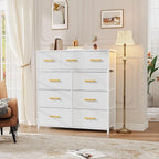 DWVO Dresser with 9 Drawers - Fabric Storage Tower, Organizer Unit for Living Room, Hallway - Sturdy Steel Frame, Wooden Top & Easy Pull Fabric Bins