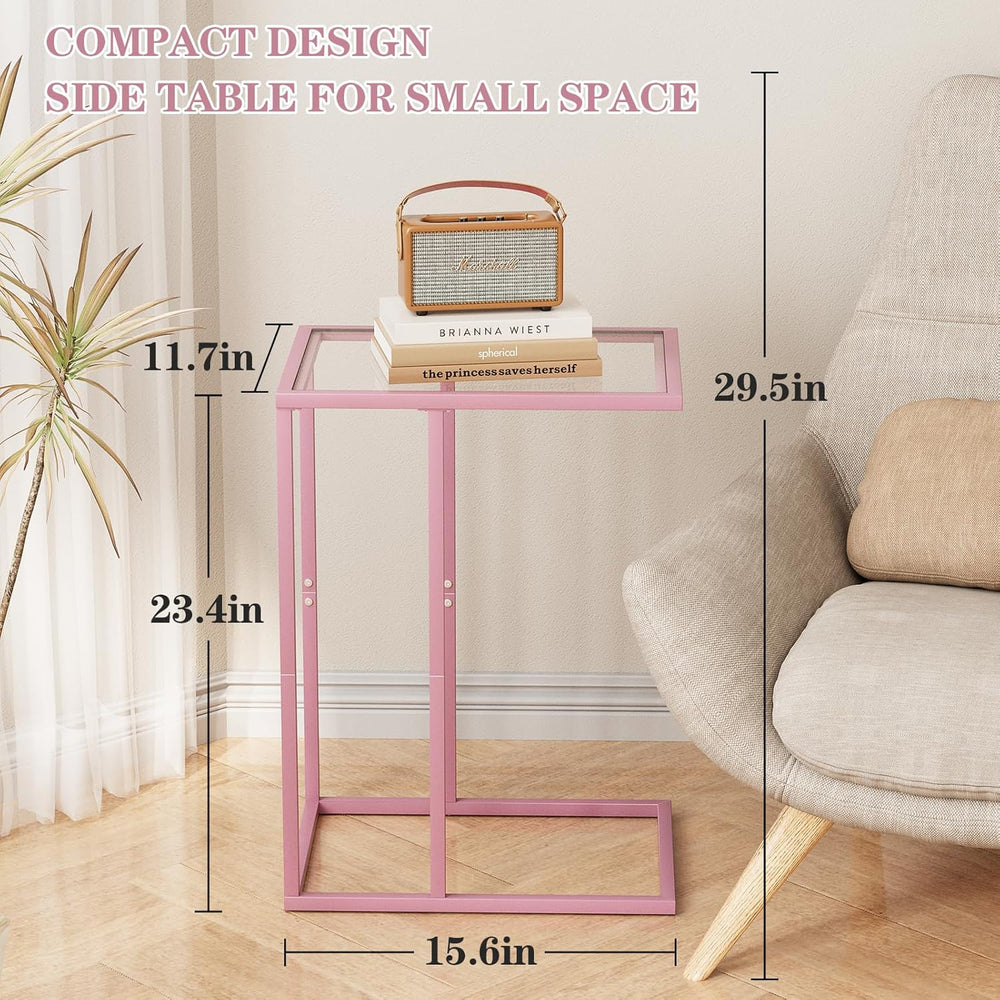 C Shaped End Table Set of 2, Small Side Couch Sofa Tables for Living Room,Gla...